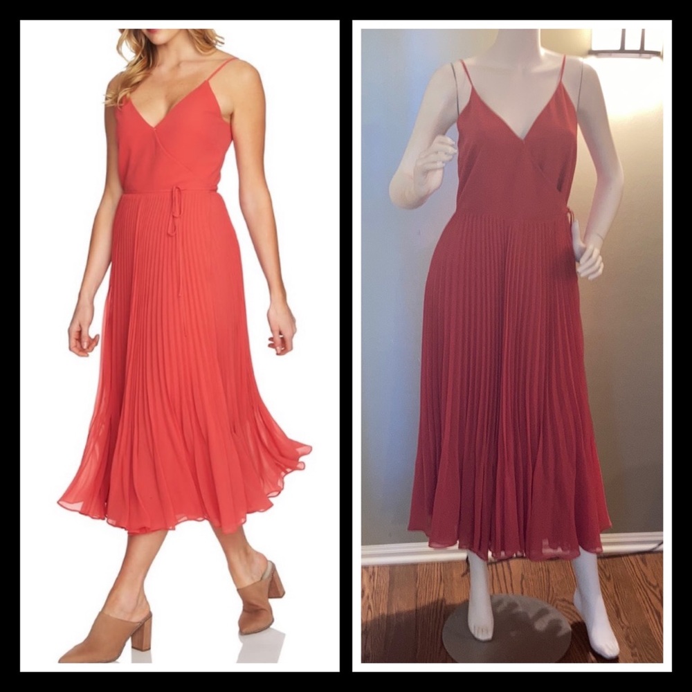 NWOT 1.STATE Pink (Salmon) Pleated Wrap style Midi Dress Sz S & L -STUNNING!!!